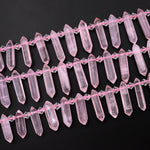 AAA Small Natural Pink Rose Quartz Faceted Double Terminated Pointes Side Drilled Focal Pendant Beads Bullet Bicone 15" Strand