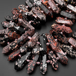 Natural Red Snowflake Obsidian Faceted Double Terminated Points Center Drilled Focal Pendant Beads 15.5" Strand