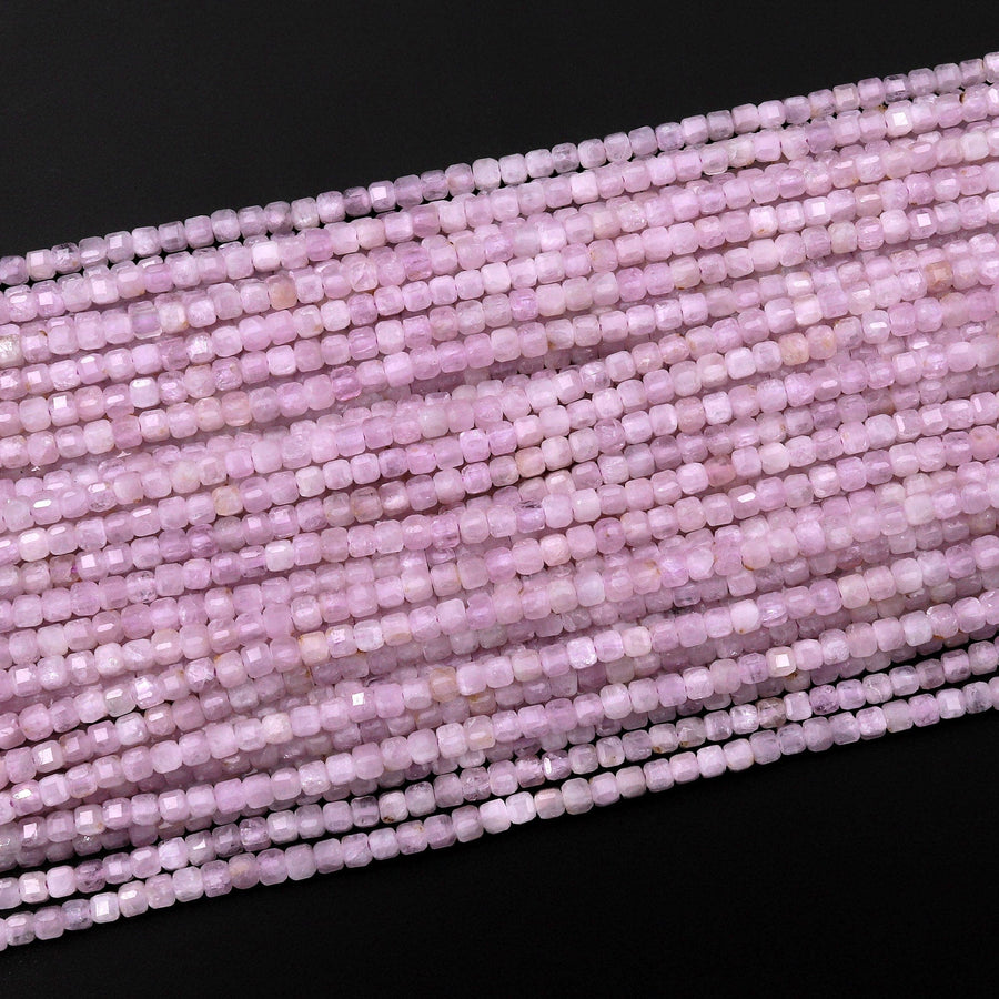 Natural Purple Pink Kunzite Faceted 2mm 3mm 4mm Cube Beads Micro Faceted Laser Diamond Cut 15.5" Strand