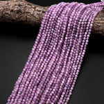 Micro Faceted Natural Light Mauve Purple Lepidolite Faceted Round 3mm 4mm Beads 15.5" Strand