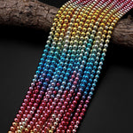 Gradient Rainbow Ombre Fantasy Colors Hematite Round Beads Metallic Titanium Gold Blue Green Rose Pink 3mm 4mm 6mm 8mm 10mm 15.5" Strand