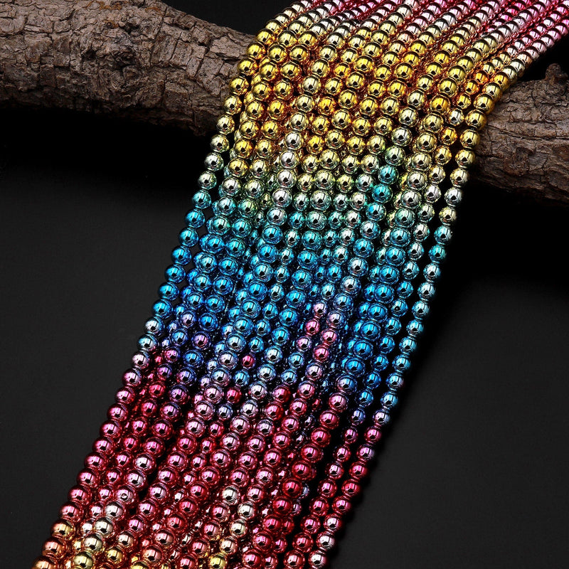 Rainbow Magnetic Hematite 4mm round Beads