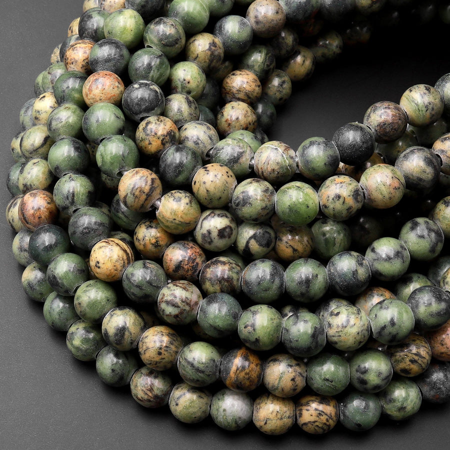 Large Hole Beads Natural Verdite Jungle Jasper 8mm 10mm Round Beads Big 2.5mm Hole 8" Strand