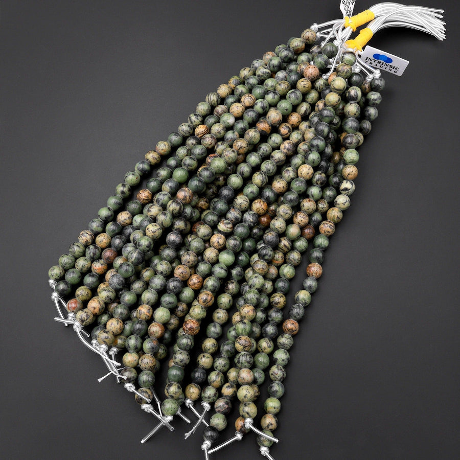 Large Hole Beads Natural Verdite Jungle Jasper 8mm 10mm Round Beads Big 2.5mm Hole 8" Strand