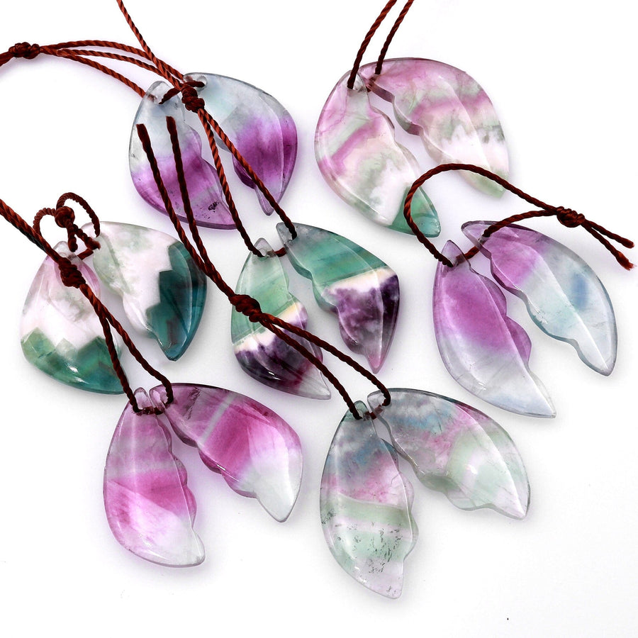 Natural Rainbow Fluorite Abstract Butterfly Wing Earring Pair Drilled Gemstone Cabochon Cab Matched Earrings Beads