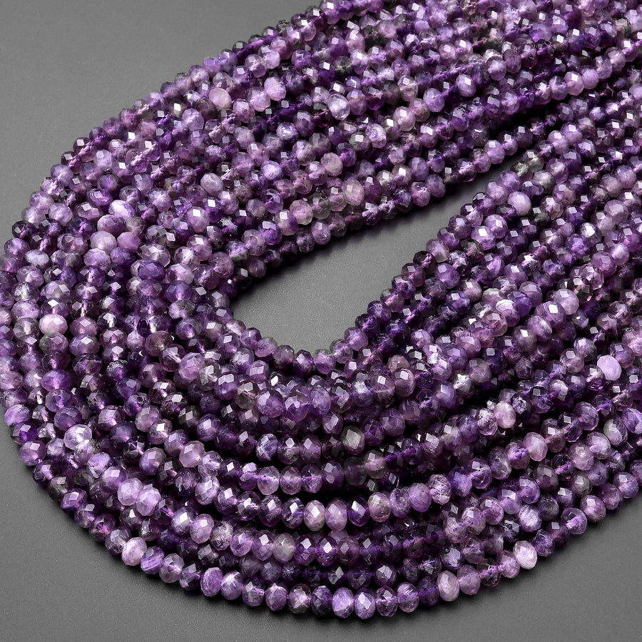 Faceted Natural Amethyst 5mm rondelle Beads 15.5" Strand