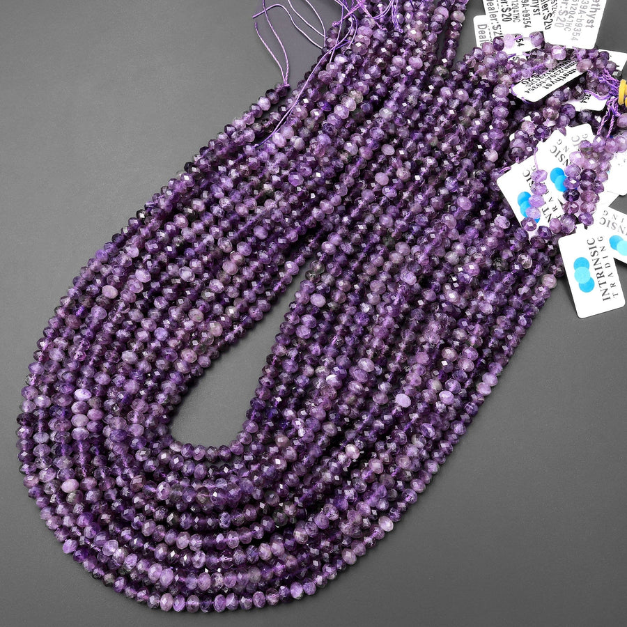 Faceted Natural Amethyst 5mm rondelle Beads 15.5" Strand