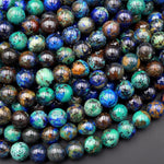 Rare Genuine Natural Azurite Malachite Chrysocolla 6mm 8mm 10mm Round Beads Shattuckite Gemstone from Arizona 15.5" Strand