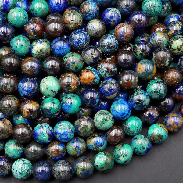 Rare Genuine Natural Azurite Malachite Chrysocolla 6mm 8mm 10mm Round Beads Shattuckite Gemstone from Arizona 15.5" Strand