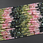 Natural Pink Green Blue Watermelon Tourmaline Micro Faceted 4mm Round Gemstone Beads 15.5" Strand