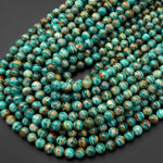 Rare Banded Natural Russian Amazonite 6mm 8mm 10mm Round Beads W Gold Copper Matrix 15.5" Strand