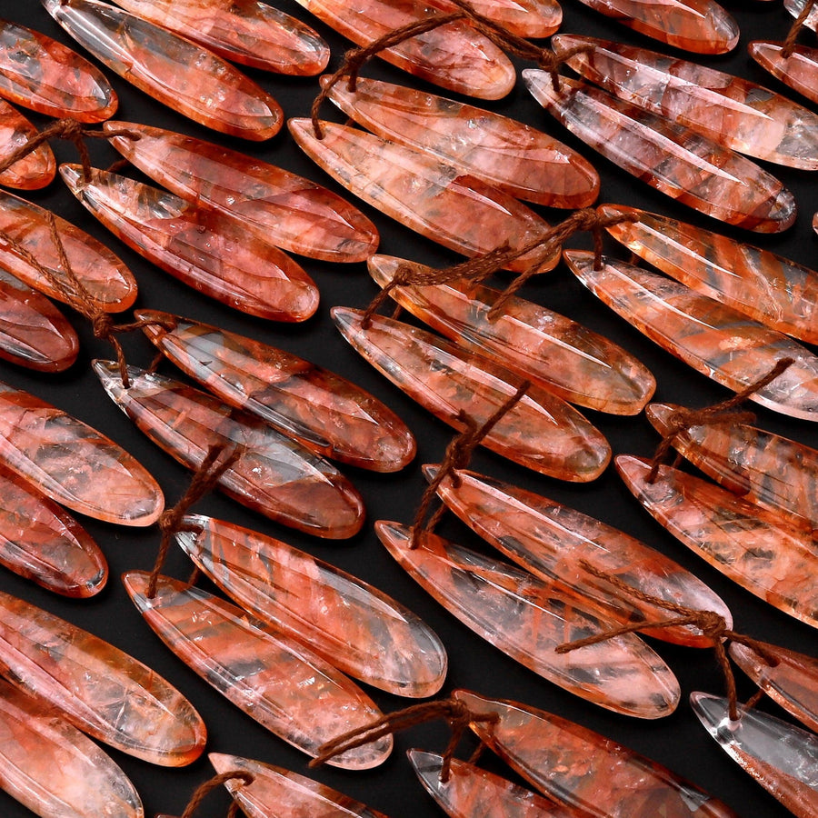 Natural Translucent Lepidocrocite Quartz Teardrop Earring Pairs Drilled Gemstone Beads