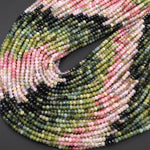Natural Pink Green Blue Watermelon Tourmaline Micro Faceted 4mm Rondelle Beads Gemstone 15.5" Strand
