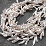 Large Thick Freeform Natural White Biwa Pearl Long Stick Branch Pearl Top Drilled Pendant Genuine Freshwater Pearl 16" Strand