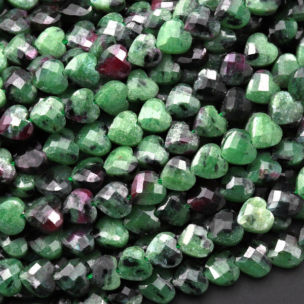 Natural Ruby Zoisite 6mm Faceted Heart Beads 15.5" Strand