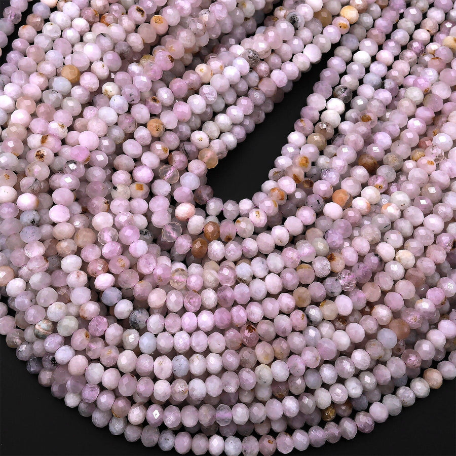 Natural Kunzite  Faceted Rondelle 4mm Beads Real Gemstone 15.5" Strand