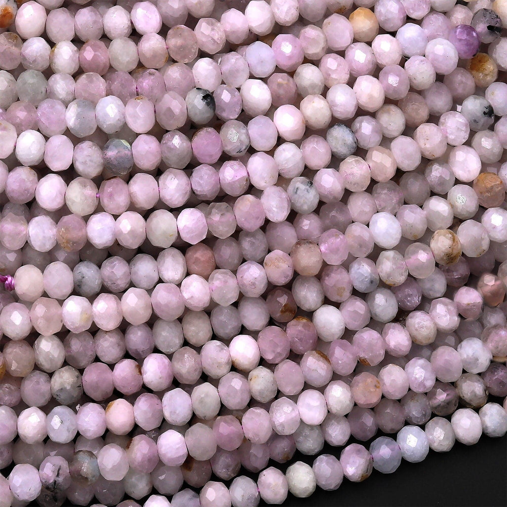 Natural Kunzite  Faceted Rondelle 4mm Beads Real Gemstone 15.5" Strand