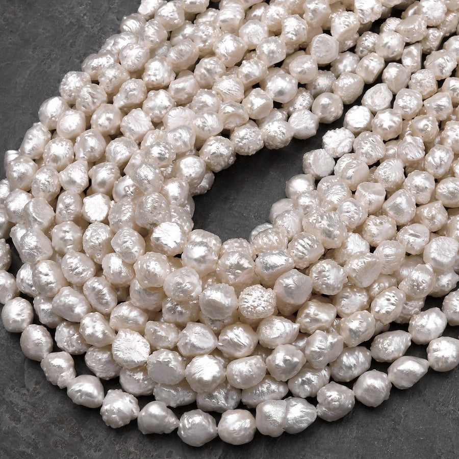 Rare Large Genuine Freshwater White Druzy Rosebud Pearl 15.5" Strand
