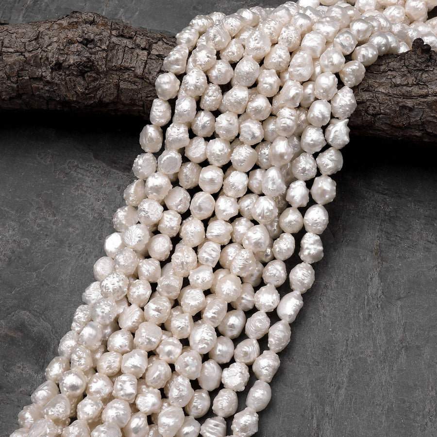 Rare Large Genuine Freshwater White Druzy Rosebud Pearl 15.5" Strand