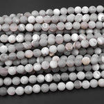 Matte Natural Gray Druzy Agate 8mm 10mm Round Beads With Quartz Crystal Pocket Cave 15.5" Strand