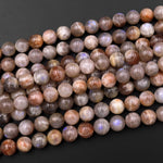 Rare Natural Sunstone Moonstone With Blue Flashes Round Beads 6mm 8mm 10mm 12mm Gemstone 15.5" Strand