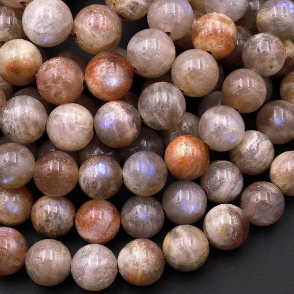 Rare Natural Sunstone Moonstone With Blue Flashes Round Beads 6mm 8mm 10mm 12mm Gemstone 15.5" Strand