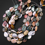 Natural Ocean Jasper Beads Vertically Drilled Teardrop Vibrant Green Yellow Red Orbs Eyes 15.5" Strand