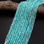 AAA Natural Peruvian Aqua Blue Amazonite 4mm Faceted Round Beads Micro Laser Diamond Cut Gemstone 15.5" Strand