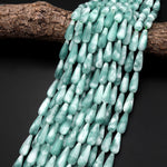 Chatoyant Green Moonstone Long Teardrop Beads Vertically Drilled Aka "Green Larimar" 15.5" Strand
