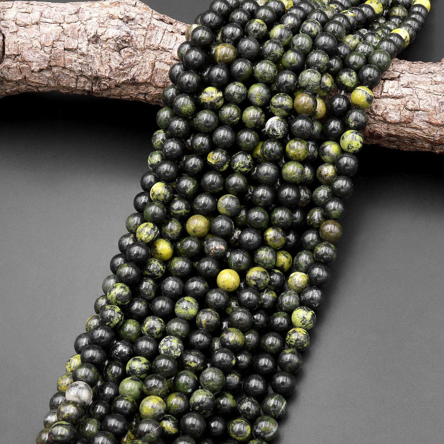 Natural Green Iron Serpentine Jade Round Beads 6mm 8mm 10mm 15.5" Strand