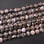 Faceted Natural Black Moonstone 10mm Coin Beads Gemstone 15.5" Strand