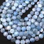 AAA Faceted 12mm 14mm Blue Aquamarine Coin Beads Flat Disc Dazzling Facets Natural Gemstone 15.5" Strand