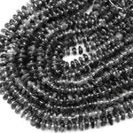 Natural Black Tourmaline Rutilated Quartz Freeform 8mm Rondelle Beads 15.5" Strand