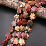 Carved Natural Red Creek Jasper Beads Cherry Flower 15" Strand