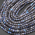 AAA+ Micro Faceted Labradorite 6mm Round Beads Brilliant Blue Flashes 15.5" Strand