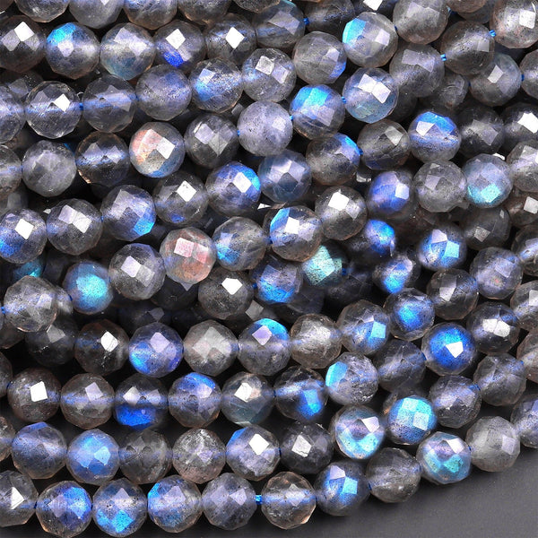 AAA+ Micro Faceted Labradorite 6mm Round Beads Brilliant Blue Flashes 15.5" Strand
