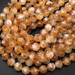 Large Natural Citrine Faceted 12mm Beads Geometric Double Hearted Star Cut Gemstone 15.5" Strand
