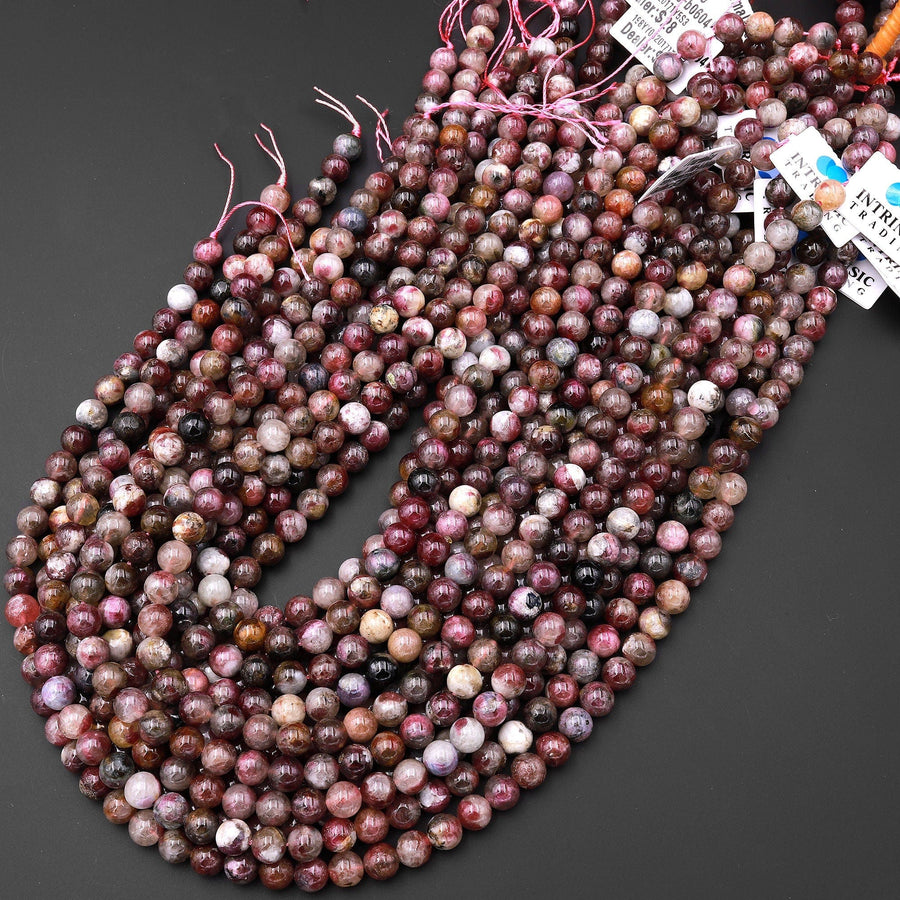 Natural Rubellite Tourmaline 4mm 6mm 8mm Smooth Round Beads 15.5" Strand