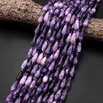 Faceted Natural Violet Purple Lepidolite Teardrop Beads Vertically Drilled Gemstone 15.5" Strand
