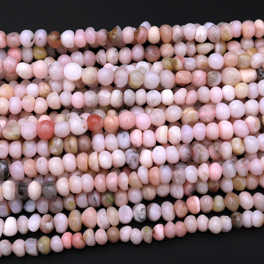 Natural Peruvian Pink Opal Freeform Pebble Nugget Rounded Beads Gemstone 15.5" Strand