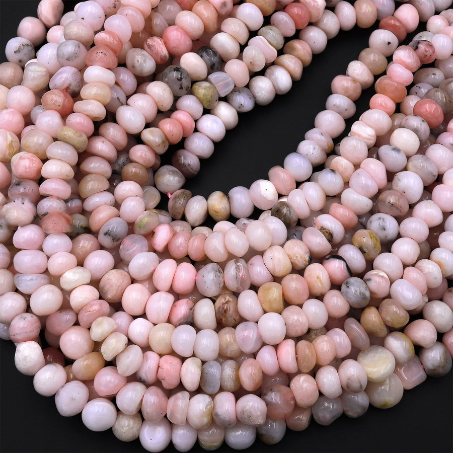 Natural Peruvian Pink Opal Freeform Pebble Nugget Rounded Beads Gemstone 15.5" Strand
