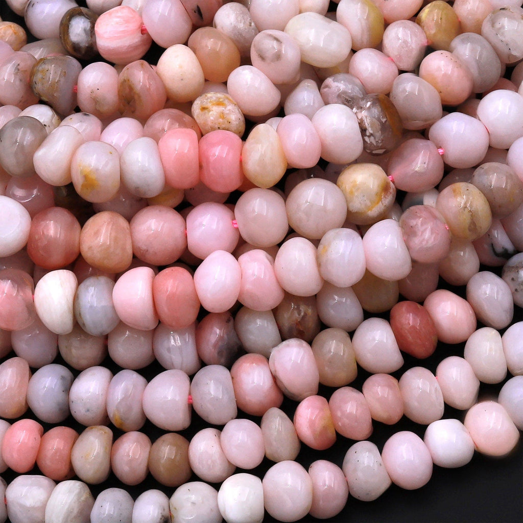 Natural Peruvian Pink Opal Freeform Pebble Nugget Rounded Beads Gemstone 15.5" Strand