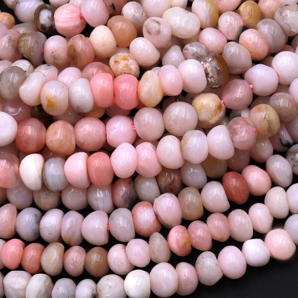 Natural Peruvian Pink Opal Freeform Pebble Nugget Rounded Beads Gemstone 15.5" Strand