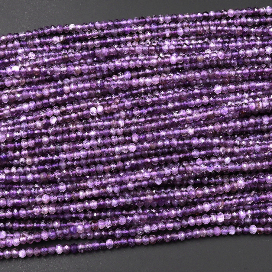 Faceted Natural Purple Amethyst 3mm Rondelle Beads Sparkling Gemstone 15.5" Strand