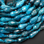 Faceted Natural Blue Apatite Teardrop Beads Vertically Drilled Gemstone 15.5" Strand