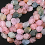 Faceted Natural Blue Green Aquamarine Peach Pink Morgonite Vertically Drilled Teardrop Beads 15.5" Strand