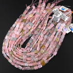 Faceted Natural Blue Green Aquamarine Peach Pink Morgonite Rectangle Gemstone Beads 15.5" Strand
