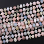 Natural Blue Green Aquamarine Pink Morganite 6mm Freeform Rounded Pebble Nugget Beads Gemstone 15.5" Strand