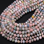 Natural Blue Green Aquamarine Pink Morganite 6mm Freeform Rounded Pebble Nugget Beads Gemstone 15.5" Strand