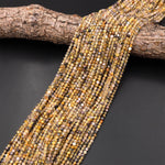 Faceted Natural Titanium Golden Rutilated Quartz  3mm 4mm Round Beads Sharp Rutile 15.5" Strand